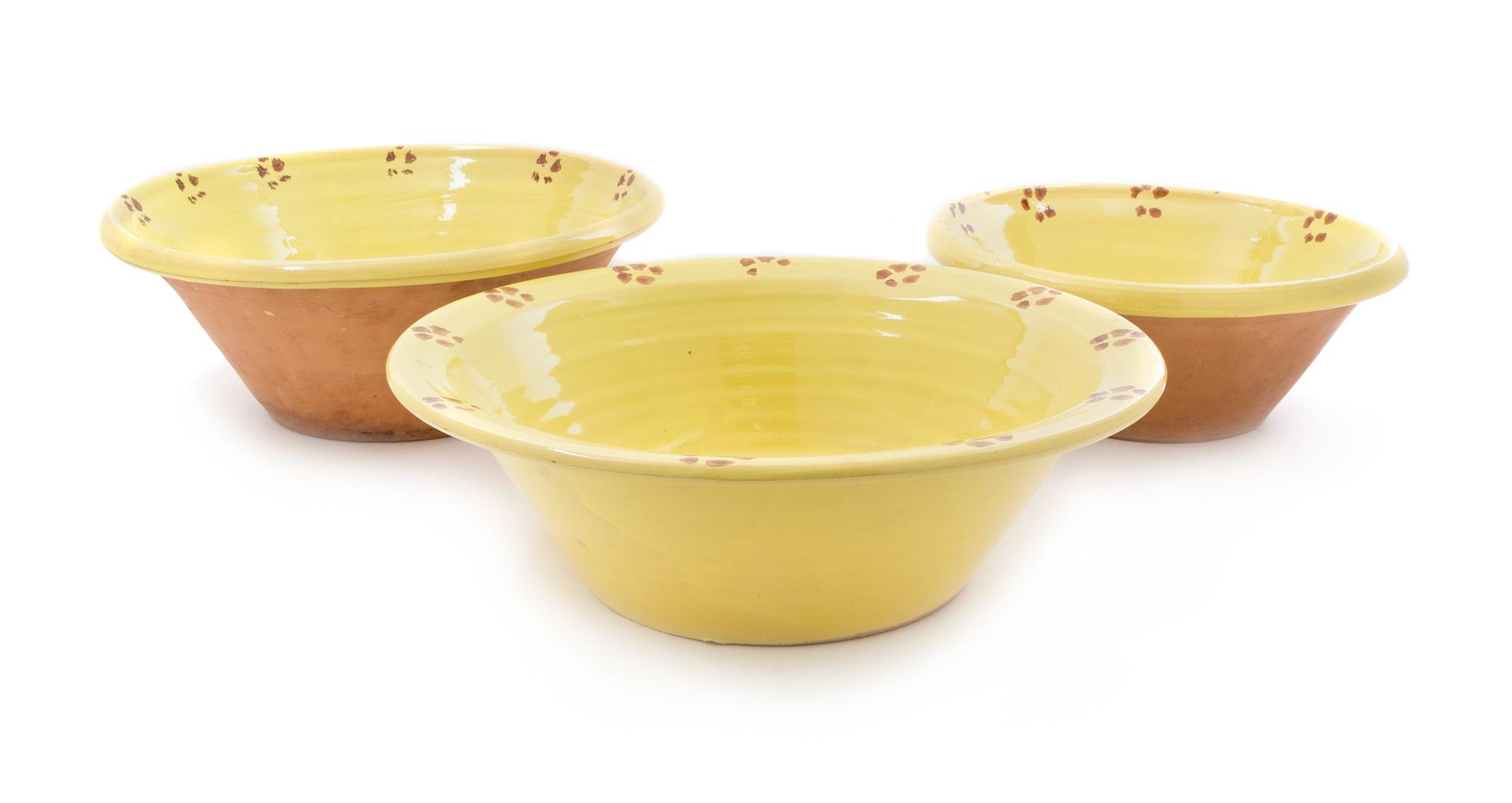 Three Italian Glazed Terra Cotta Bowls Diameter of first 14 inches. — 20TH CENTURY
