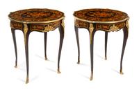 A Pair of Louis XV Style Gilt Bronze Mounted Marquetry Tables Height 30 inches. — 20TH CENTURY