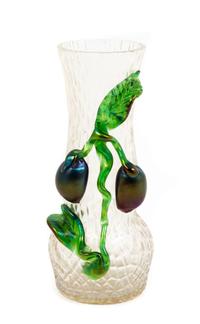 An Austrian Applied Glass Vase, likely Kralik Height 6 1/4 inches