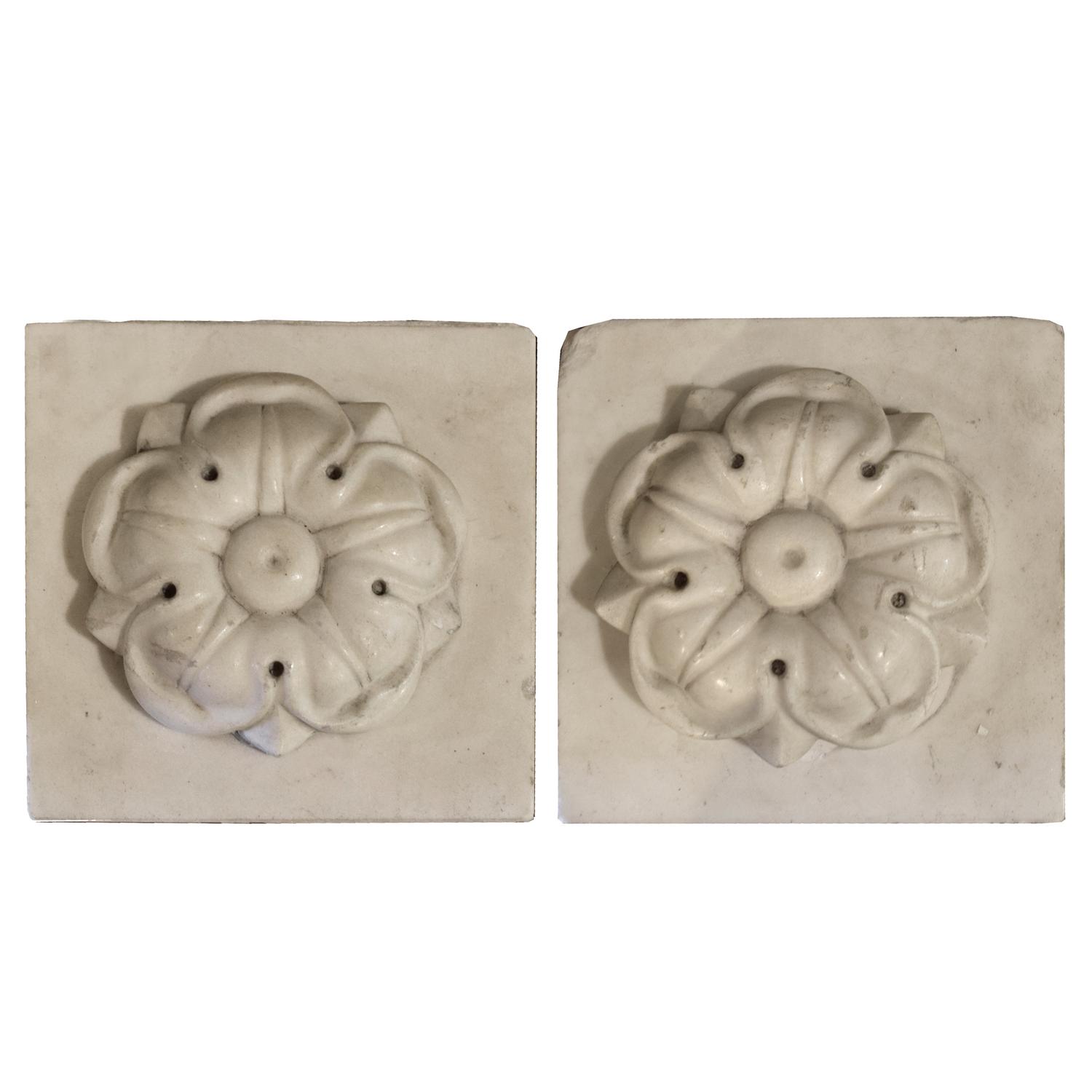 A Pair of Carved Marble Plinths 6" W x 3" D x 6" H, — France, Circa 1900