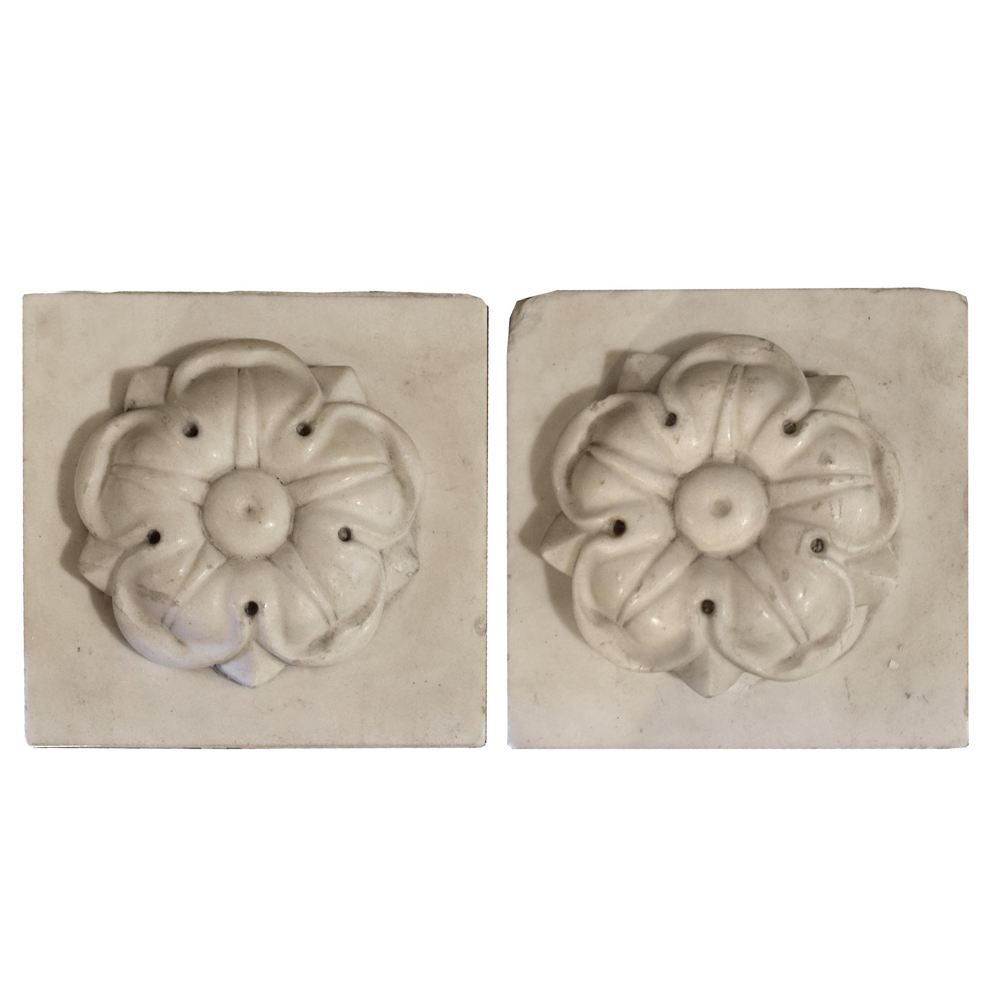 A Pair of Carved Marble Plinths 6" W x 3" D x 6" H, — France, Circa 1900