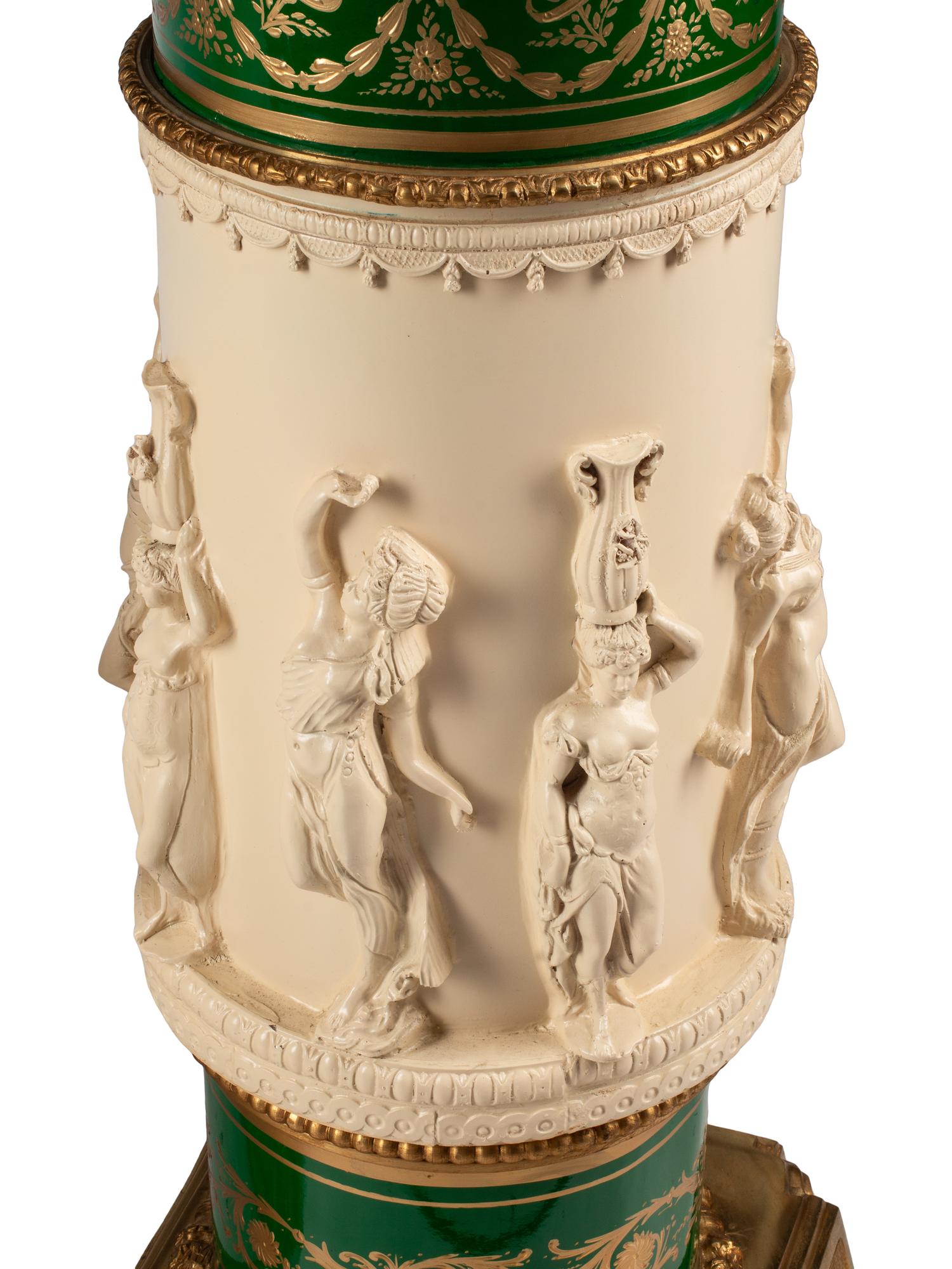 A Pair of Gilt Bronze and Sèvres Style Porcelain Pedestals