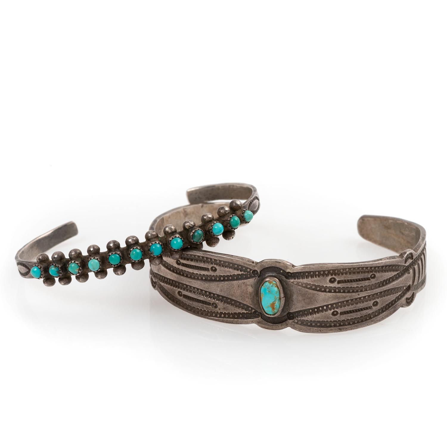 Navajo and Zuni Silver and Turquoise Cuff Bracelets