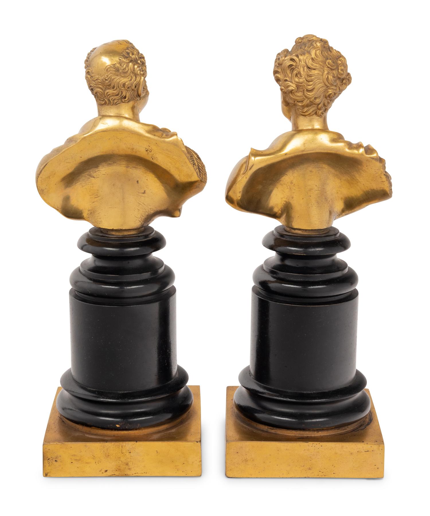 A Pair of Gilt and Patinated Bronze Busts
