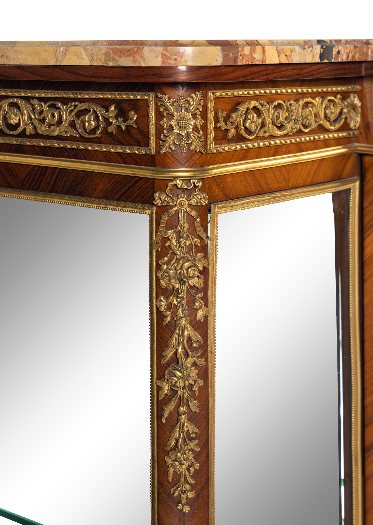 A Louis XV Style Gilt Bronze Mounted Kingwood Marble-Top Vitrine