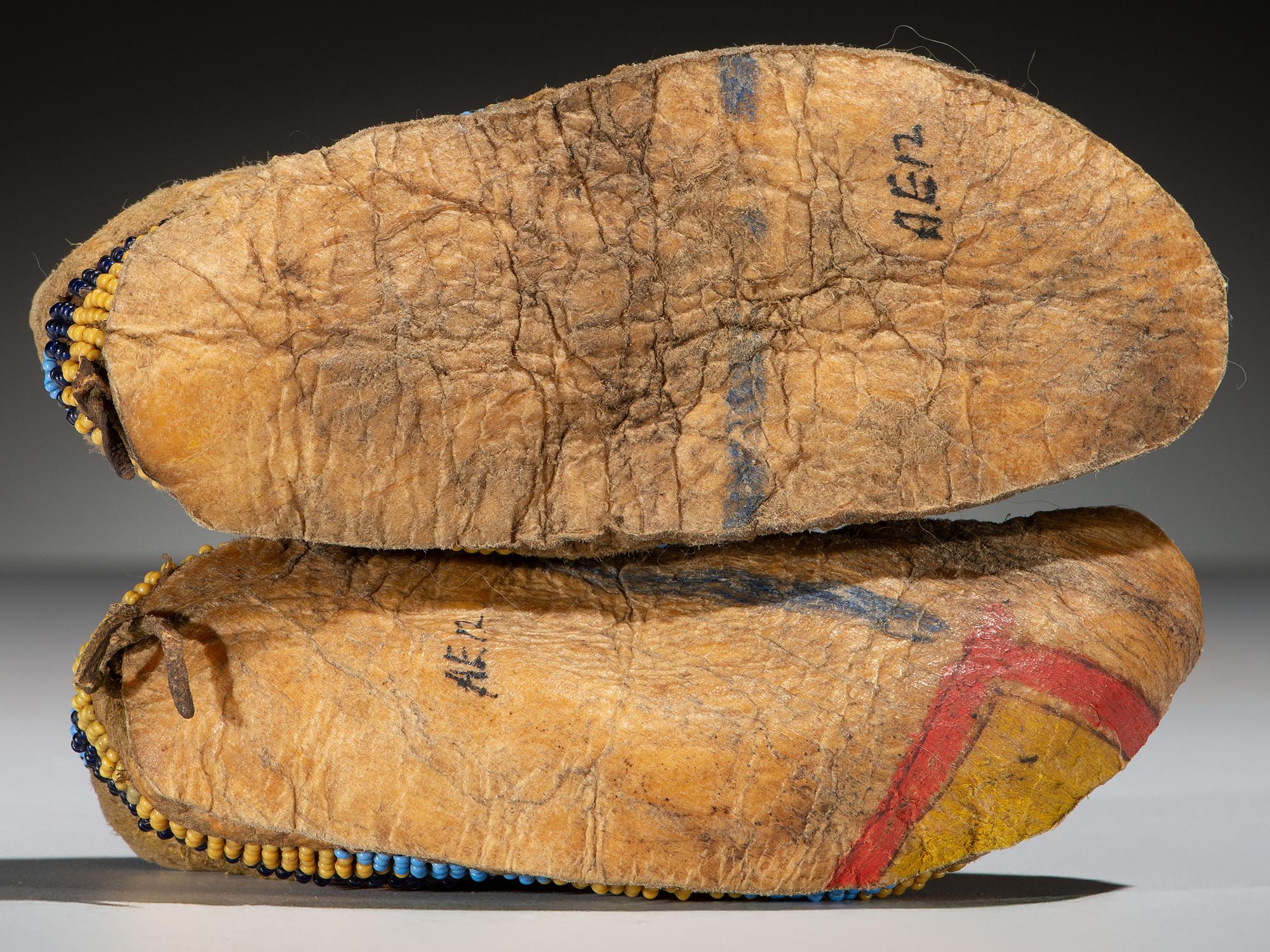 Sioux Child's Beaded Buffalo Hide Moccasins