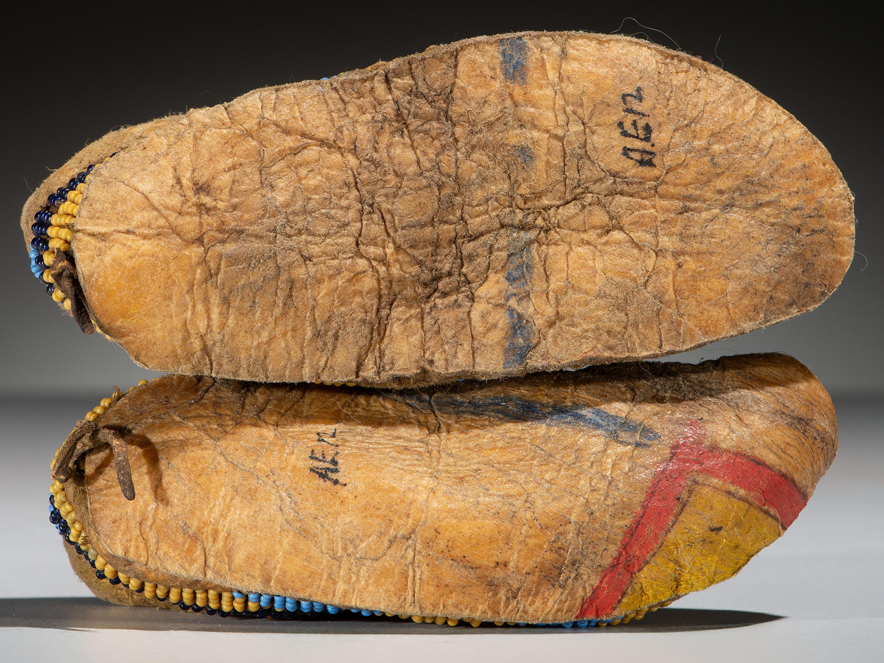 Sioux Child's Beaded Buffalo Hide Moccasins