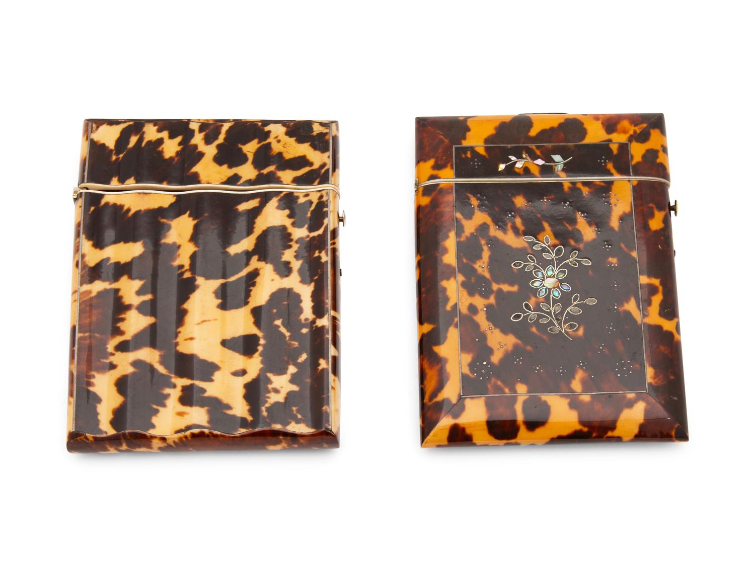 Two Silver Inlaid Faux-Tortoiseshell Card Cases