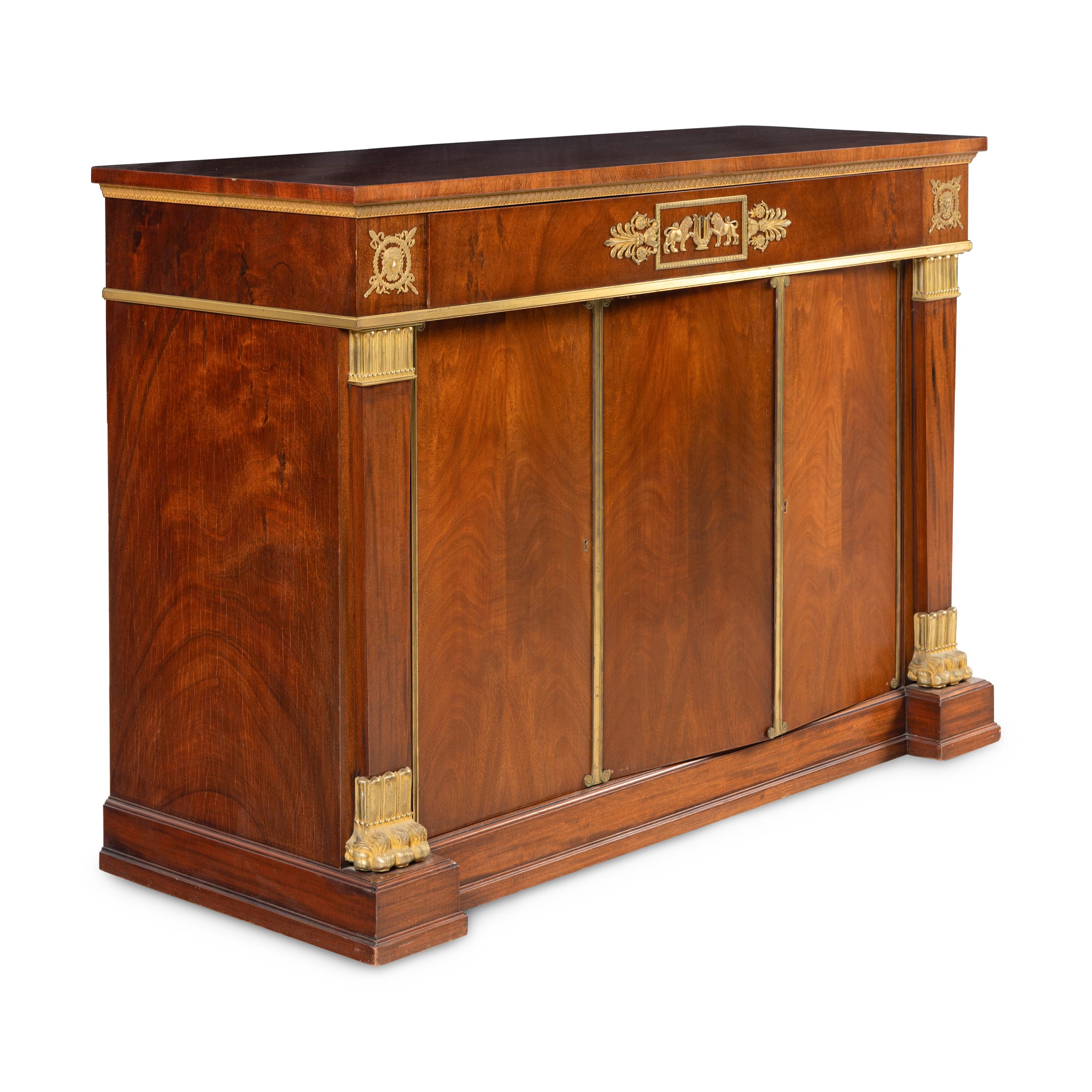 An Empire Style Gilt Bronze Mounted Mahogany Side Cabinet