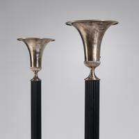 Pair of Silvered and Patinated Metal Torchère Floor Lamps