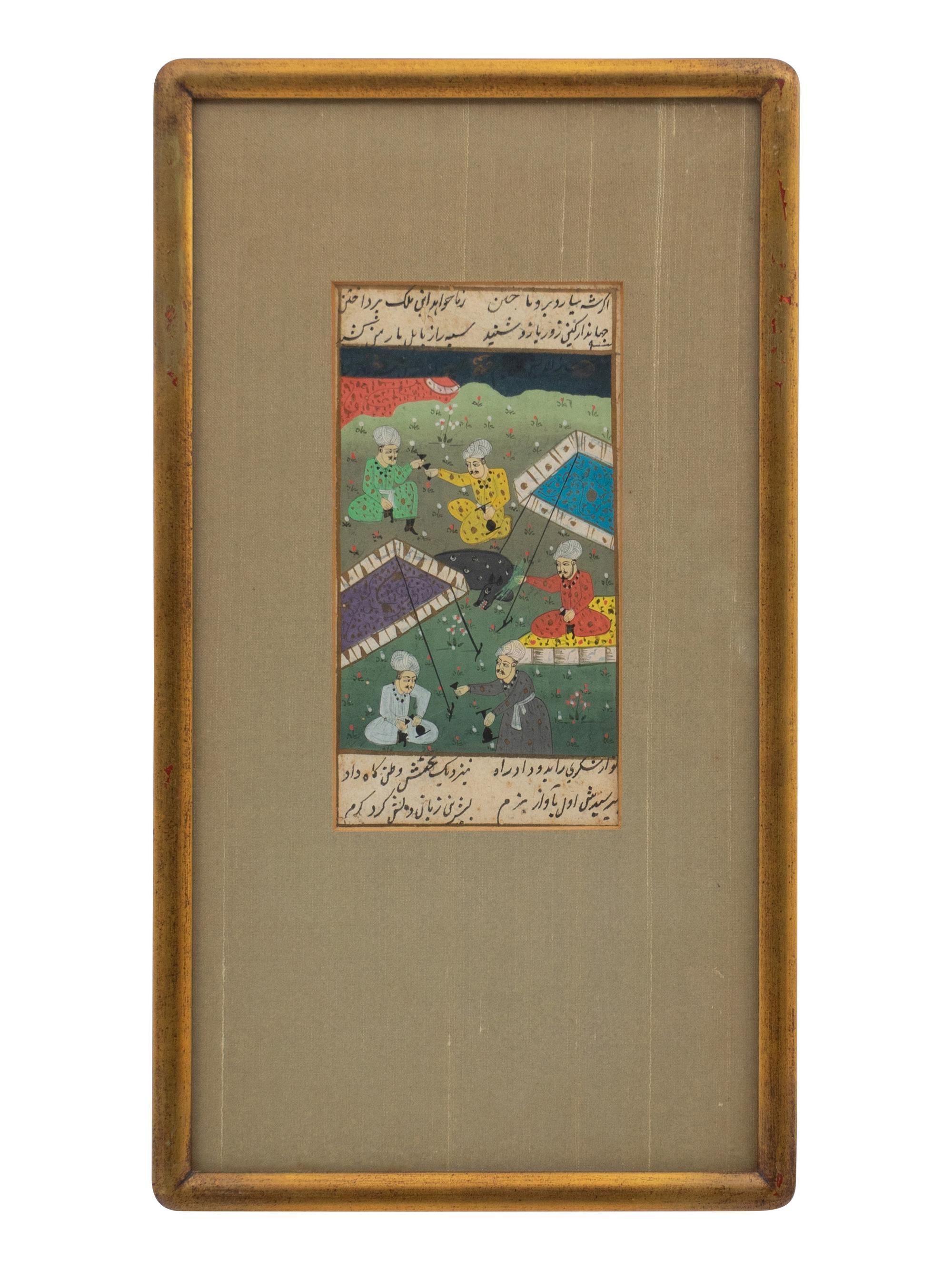 A Collection of Six Persian Miniature Paintings in Giltwood Frames