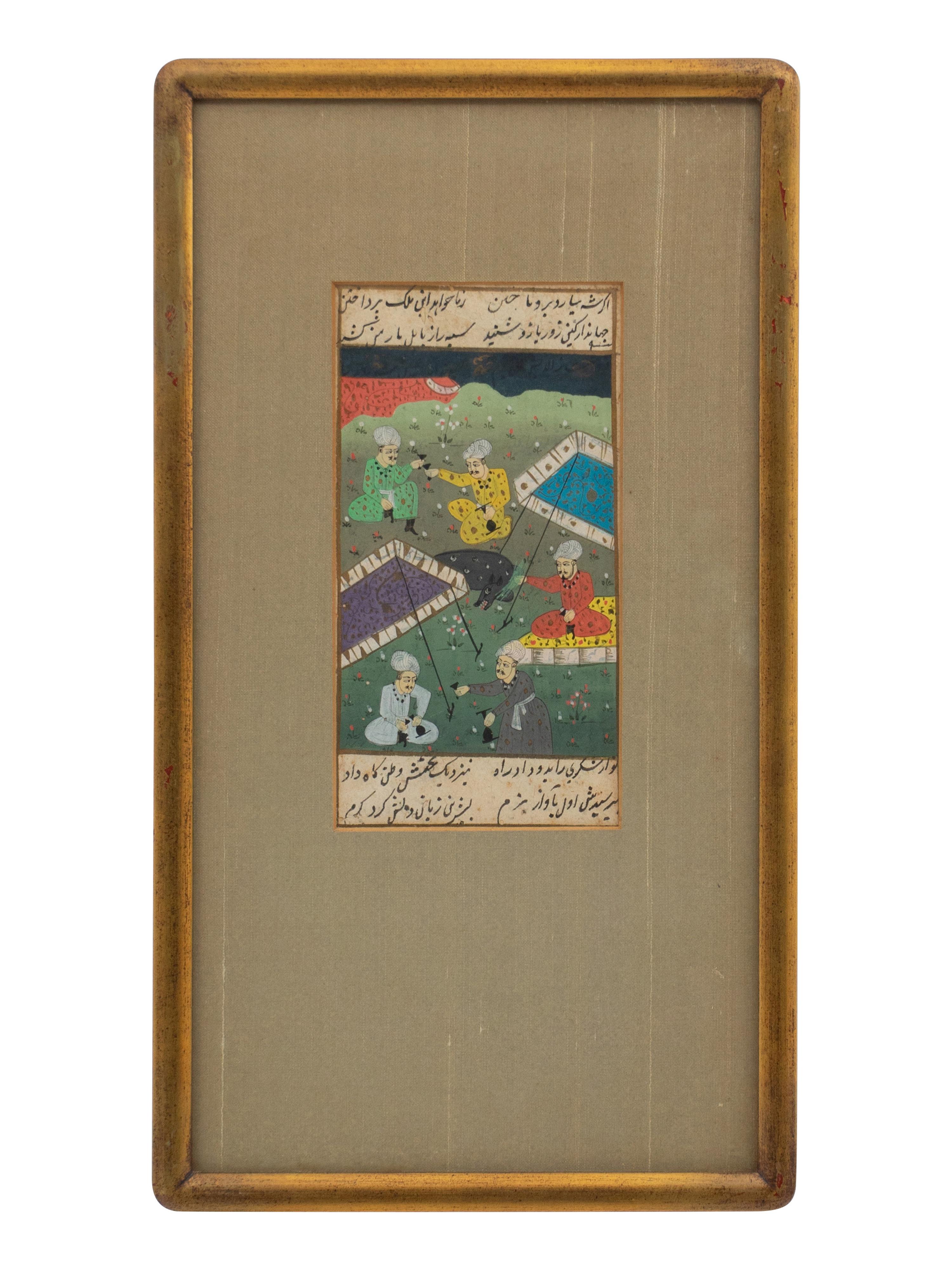 A Collection of Six Persian Miniature Paintings in Giltwood Frames
