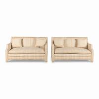 A Pair of Custom Cream Slub-Silk Upholstered Settees