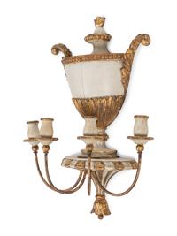 A Spanish Painted and Parcel Gilt Urn-Form Four-Light Sconce