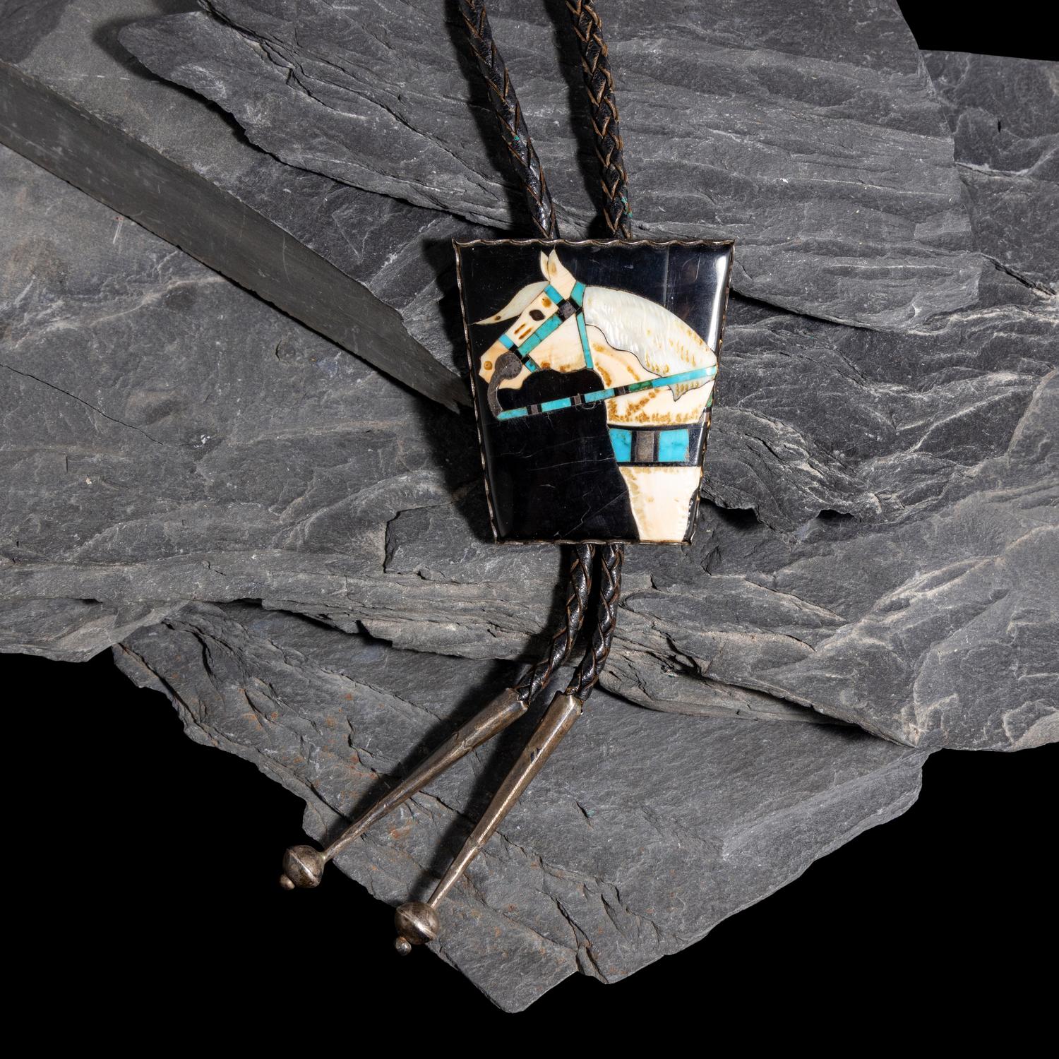 Zuni Mosaic Inlay Equine Bolo Tie