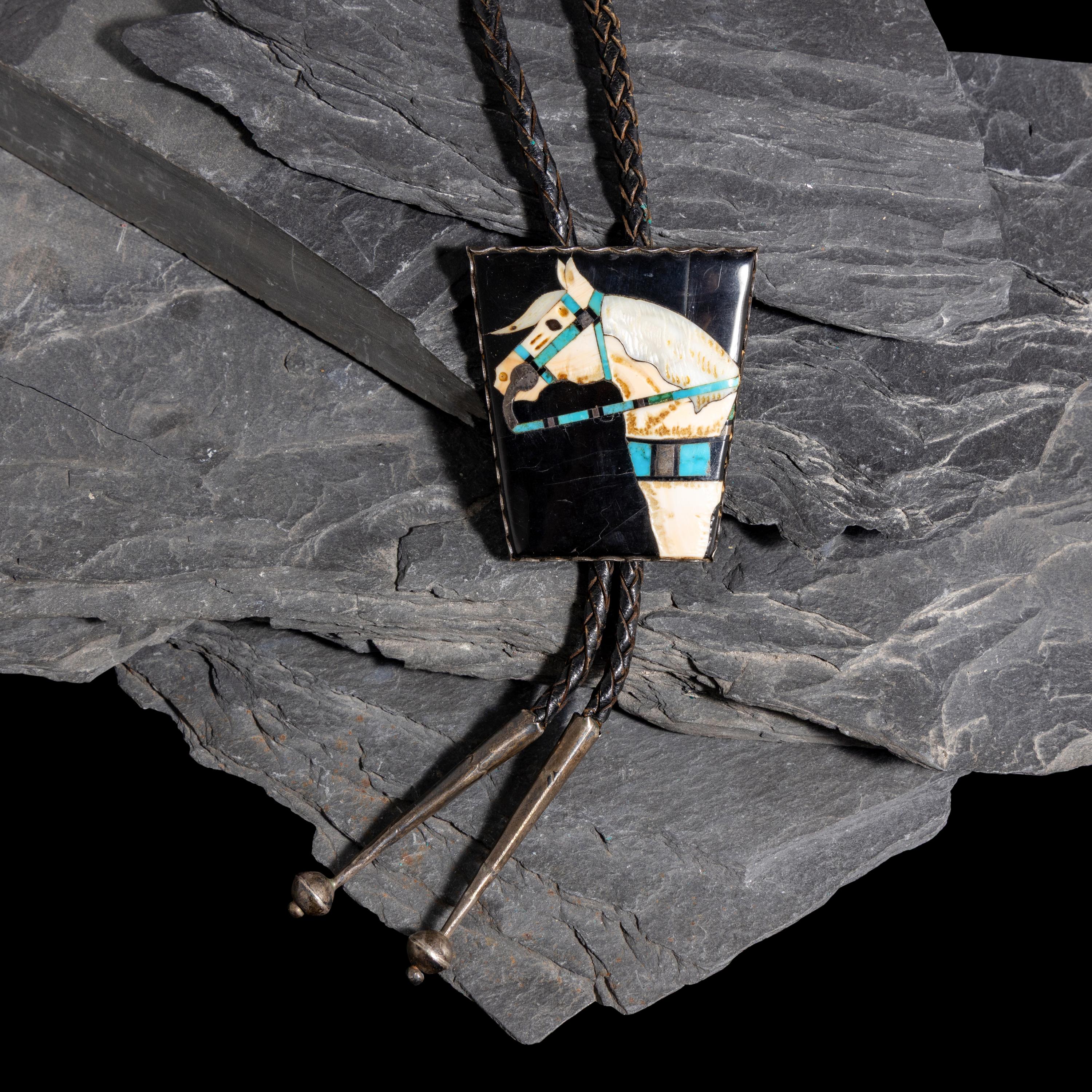 Zuni Mosaic Inlay Equine Bolo Tie