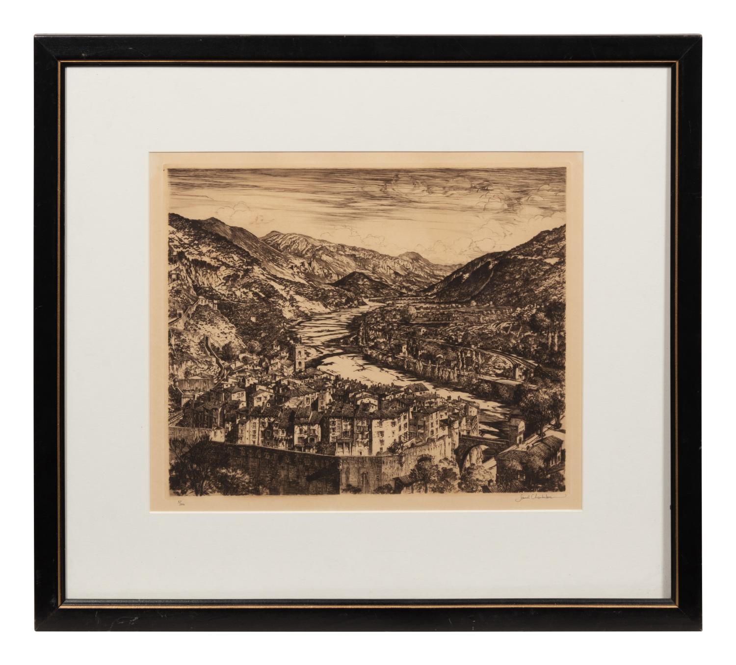 A group of three American prints (Aaron Bohrod, Summertime ; Syd Browne, Along the Canal ; Samuel Chamberlain, Valley of the Var )