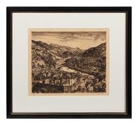 A group of three American prints (Aaron Bohrod, Summertime ; Syd Browne, Along the Canal ; Samuel Chamberlain, Valley of the Var )