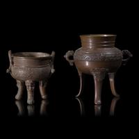 Two Japanese Bronze Tripod Incense Burners