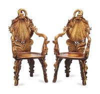 A Pair of Venetian Parcel-Gilt "Grotto" Style Armchairs