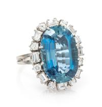 An 18 Karat White Gold, Aquamarine and Diamond Ring, 7.00 dwts.