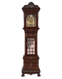 A Renaissance Revival Carved Oak Eight-Tube Tall Case Clock