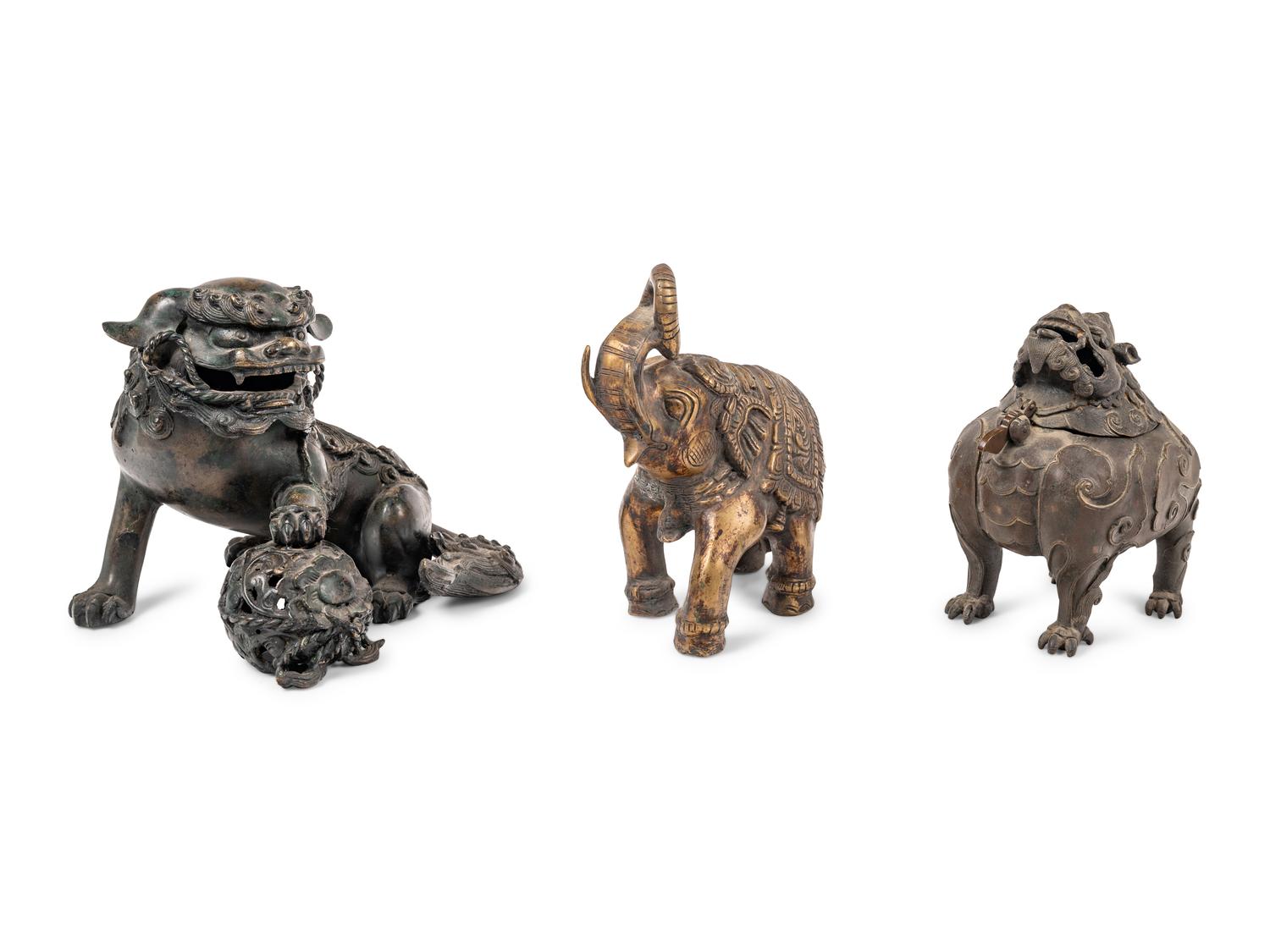 Three Chinese Bronze Figures of Animals