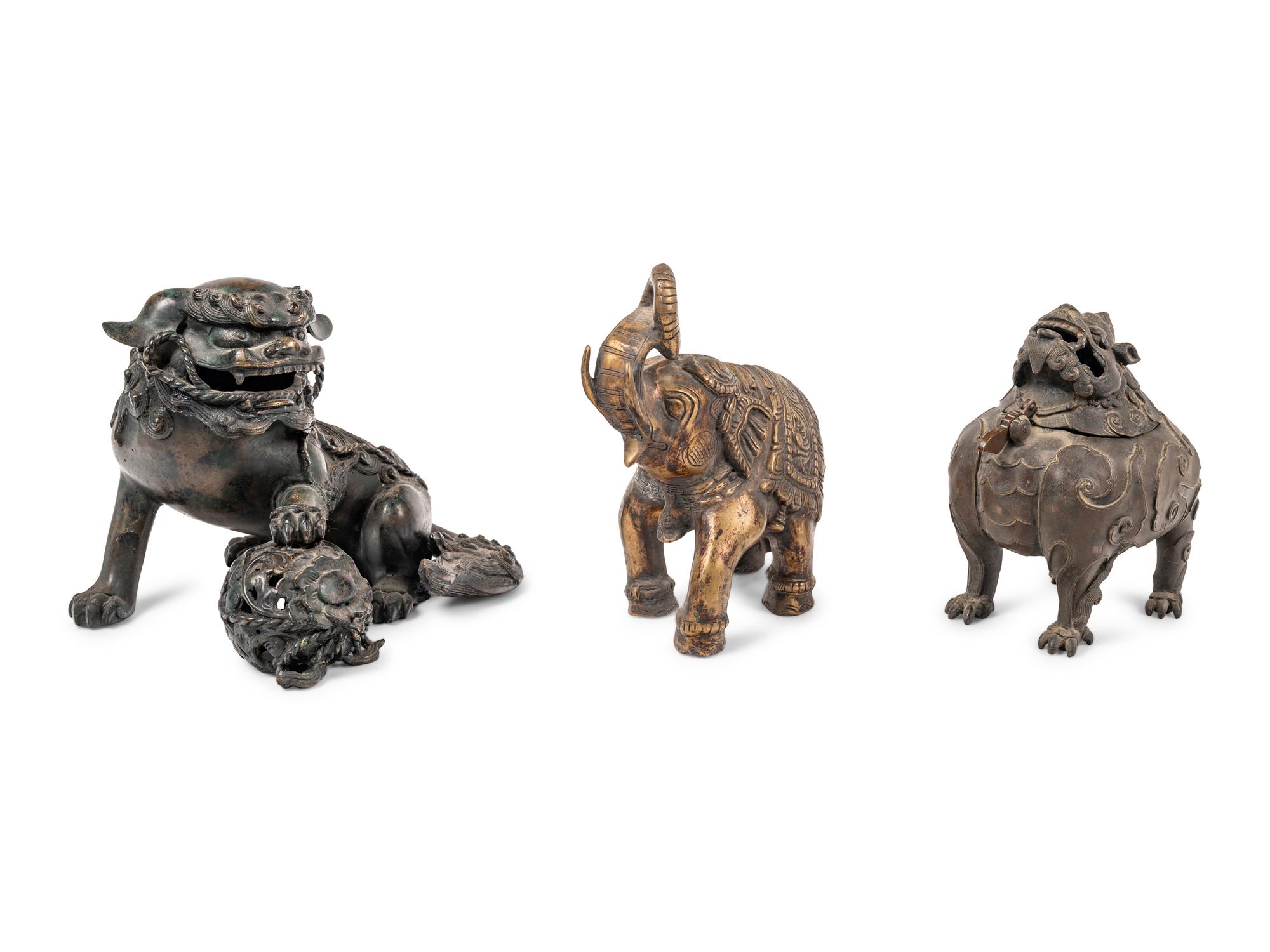 Three Chinese Bronze Figures of Animals