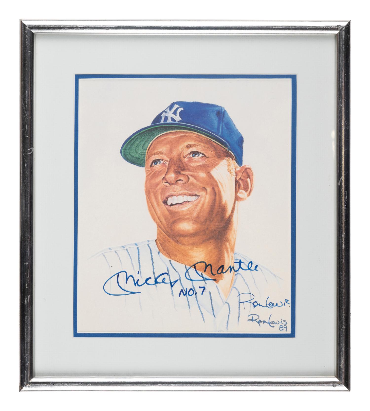 A Mickey Mantle Inscribed No. 7 Signed Autograph Living Legends Ron Lewis Print (Beckett Authentication Services Letter BAS Certified),