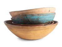 Four Stained and Carved Wood Bread Bowls
