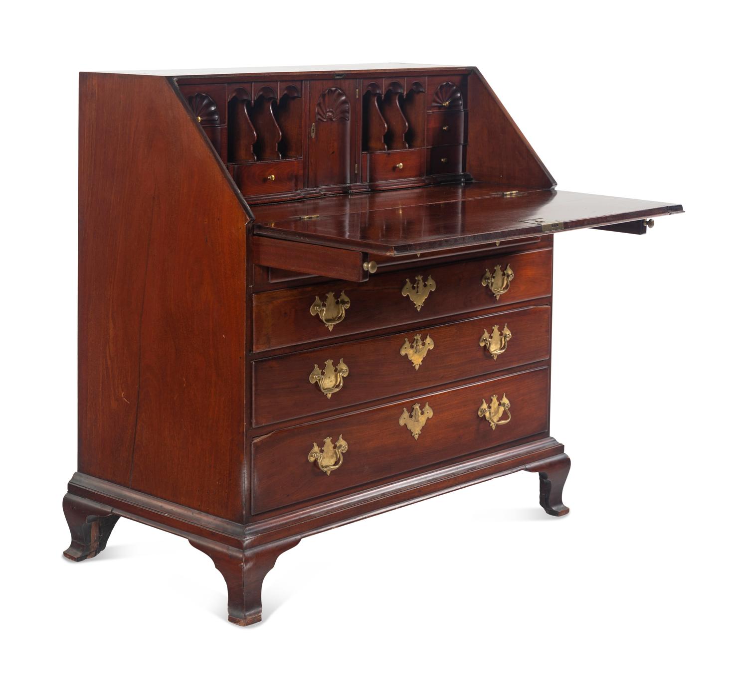 A Chippendale Shell-Carved Mahogany Slant-Front Desk