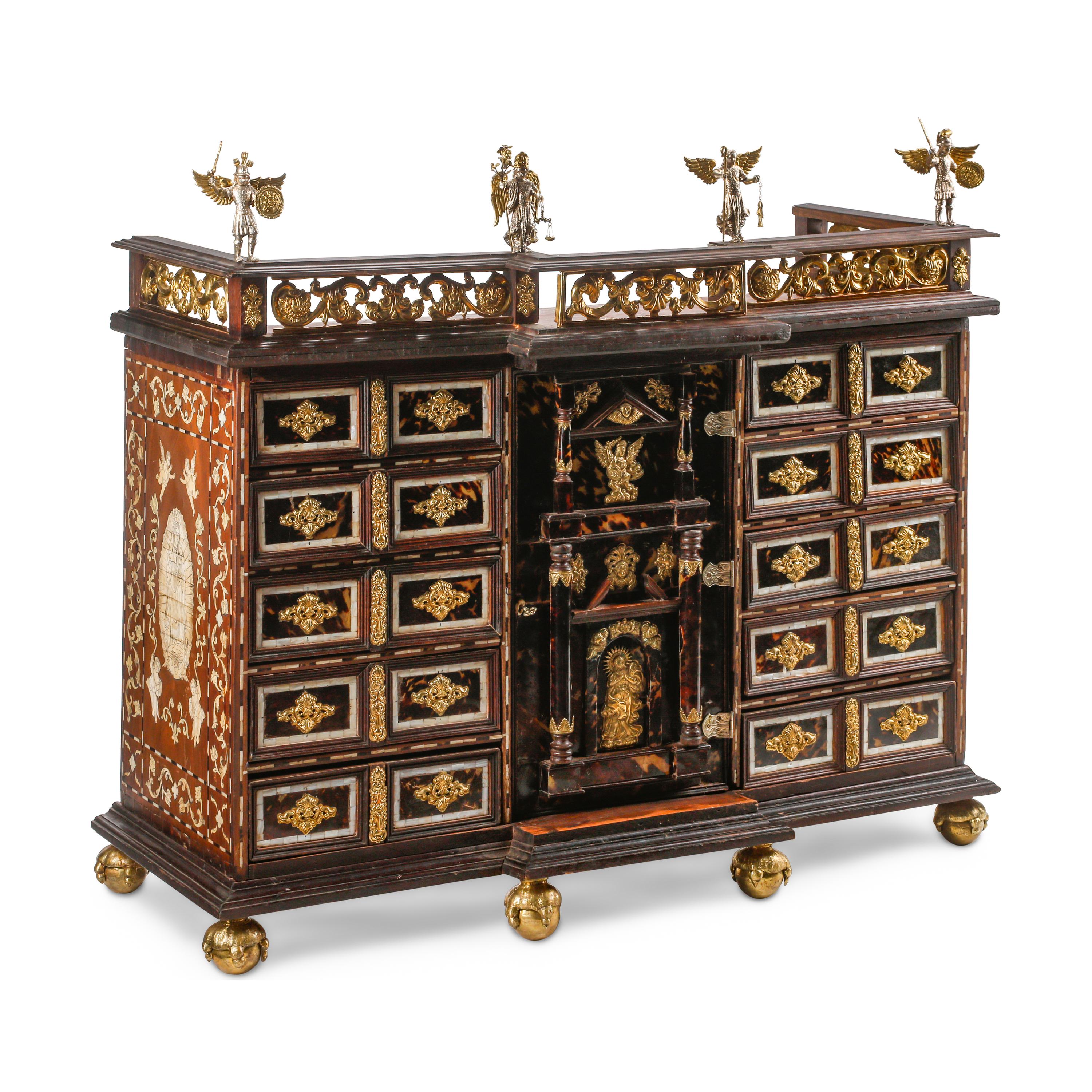 A Spanish Marquetry and Gilt Metal Mounted Collector's Cabinet