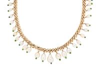 CULTURED PEARL AND GREEN GLASS BEAD FRINGE NECKLACE