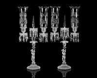 A Pair of Baccarat Etched and Molded Glass Figural Two-Light Candelabra