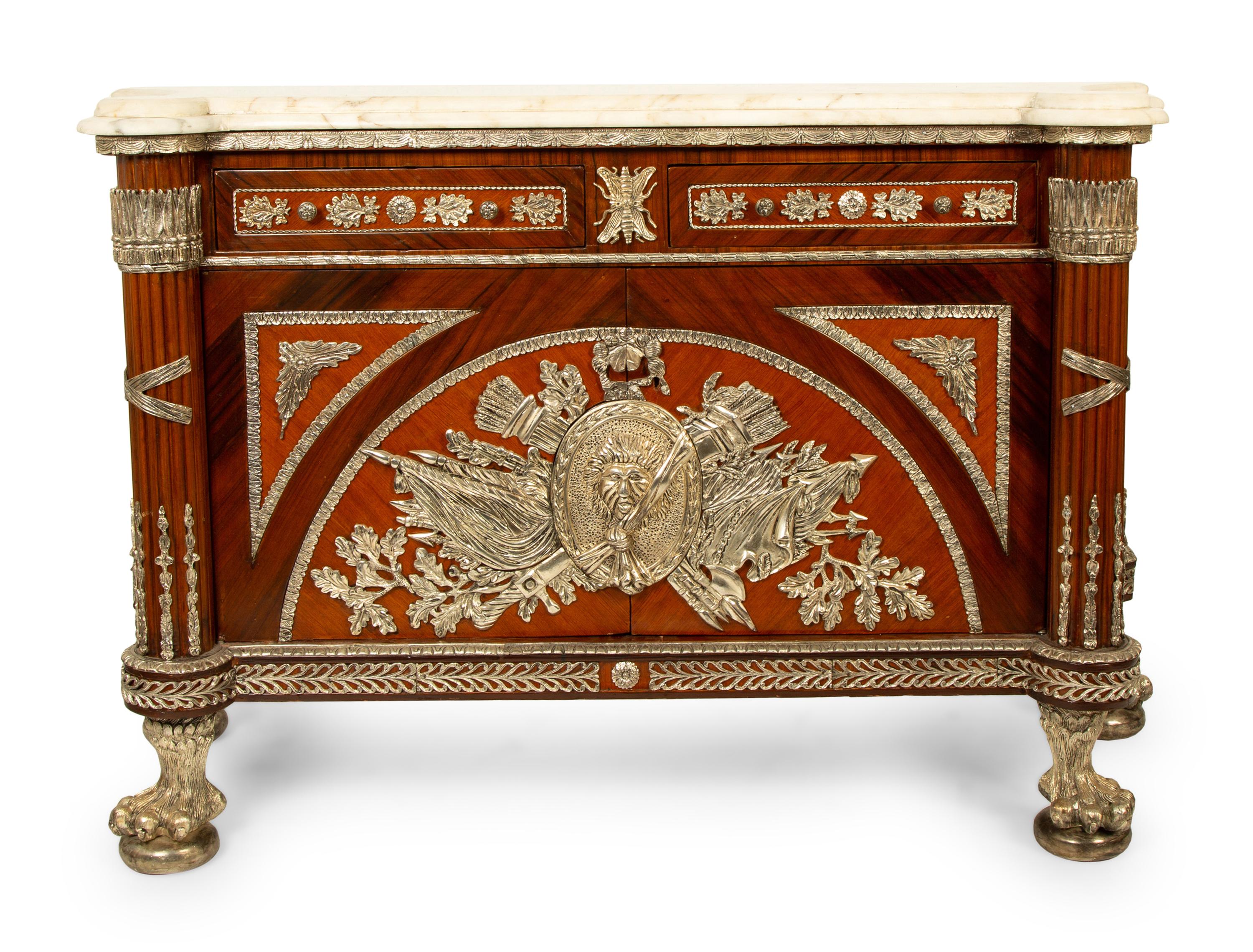 A Louis XVI Style Silvered Metal Mounted Marble-Top Commode à Vantaux after the Model by Guillaume Benneman — 20TH CENTURY