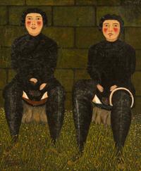 Les deux soeurs dans un verger (jeunes filles aux cerises)