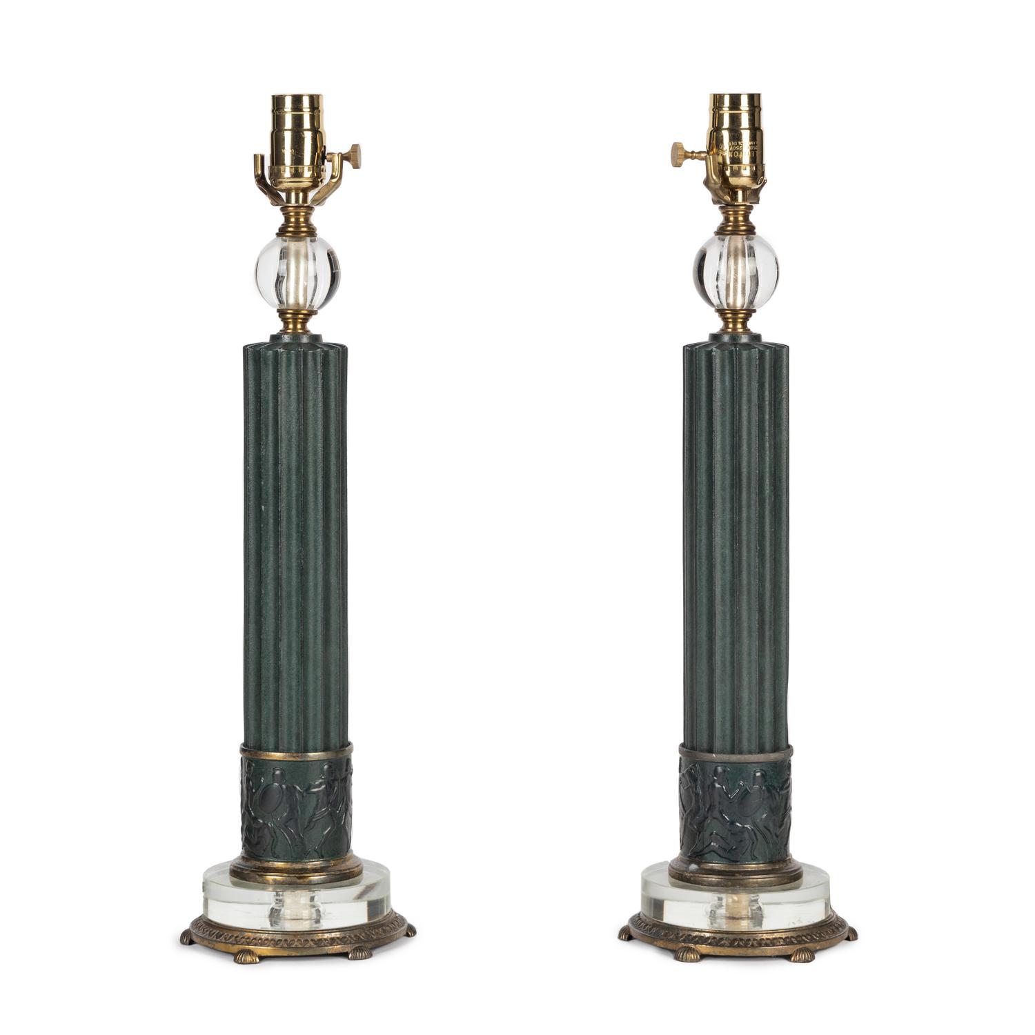 A Pair of Contemporary Patinated Metal Table Lamps