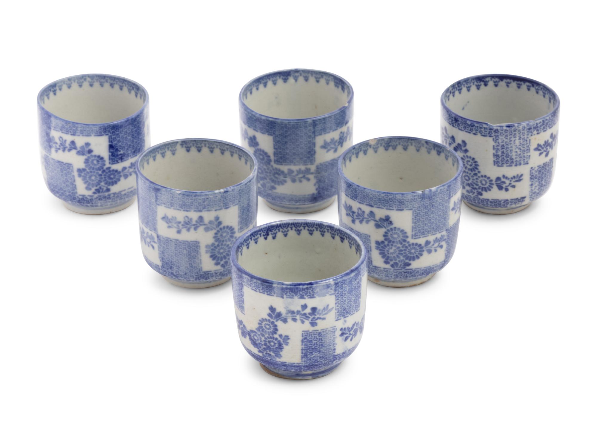 Six Chinese Blue and White Porcelain Teacups
