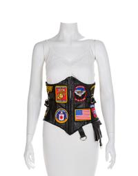 LSO Design Black Leather Corset and 'The Real Diva' T-Shirt, 1990-2000s Corset: No size label; Shirt: Small