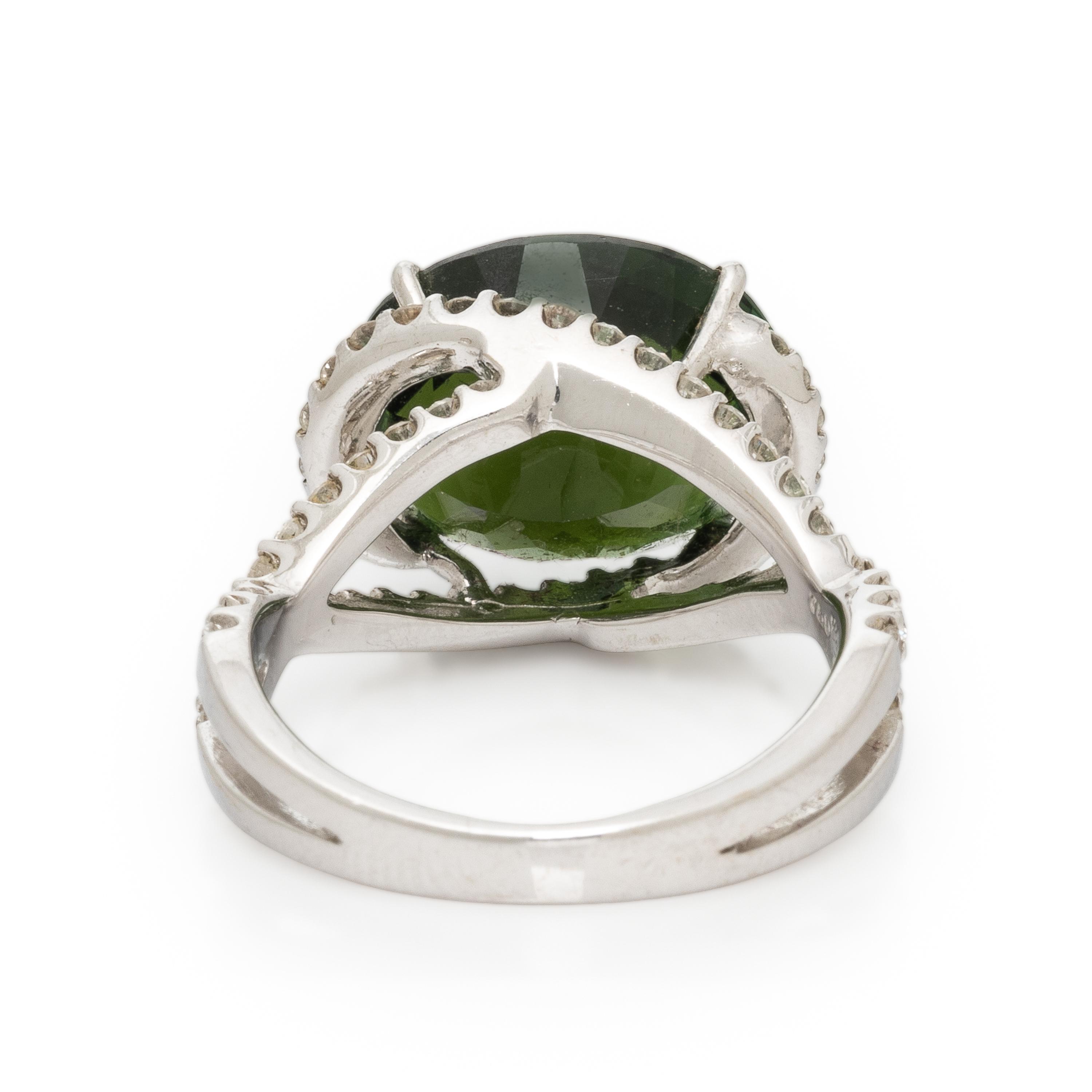 Green Tourmaline, Diamond, and White Gold Ring