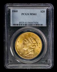 A United States 1860 Liberty Head $20 Gold Coin