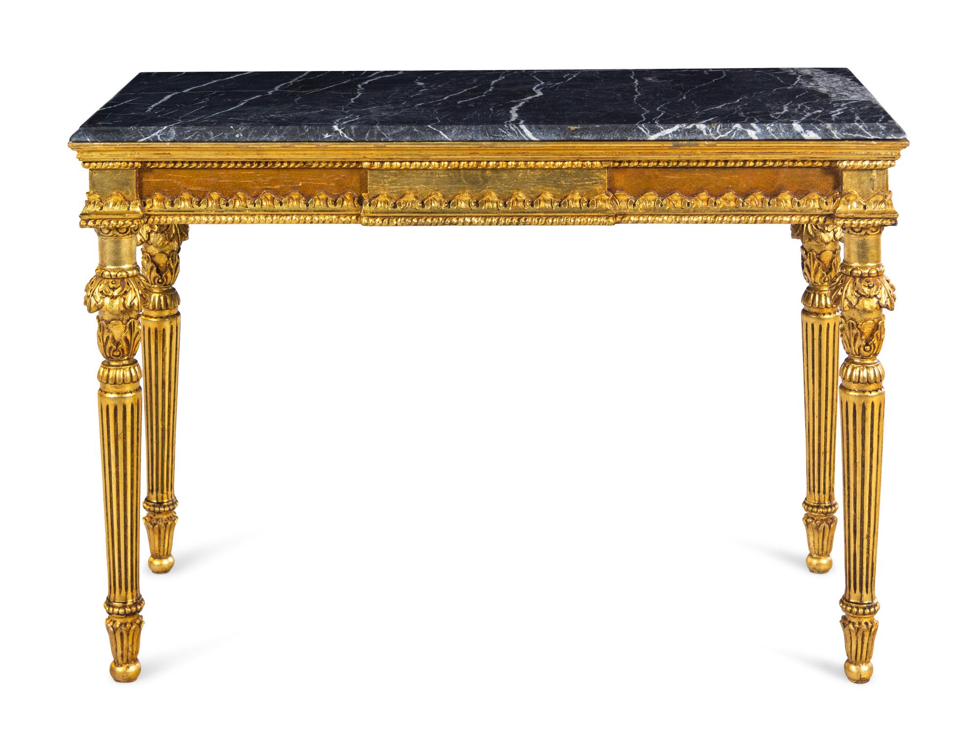 A Louis XVI Style Giltwood Marble-Top Console Table