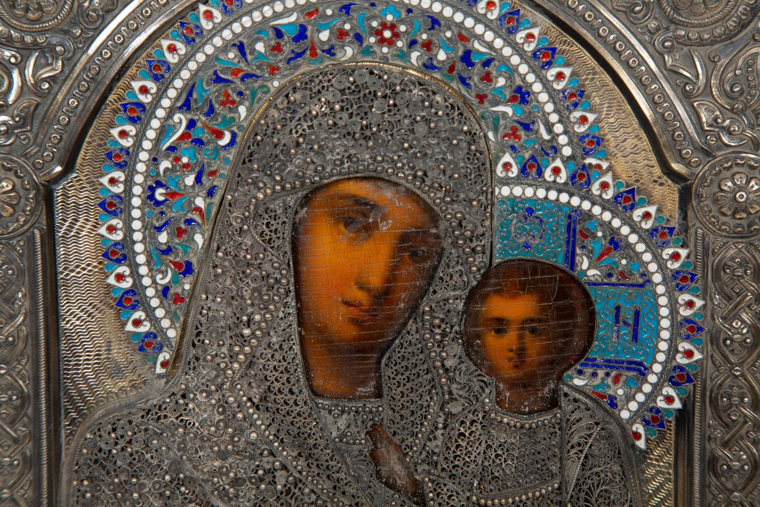 A Russian Silver and Enamel Oklad Icon