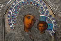 A Russian Silver and Enamel Oklad Icon