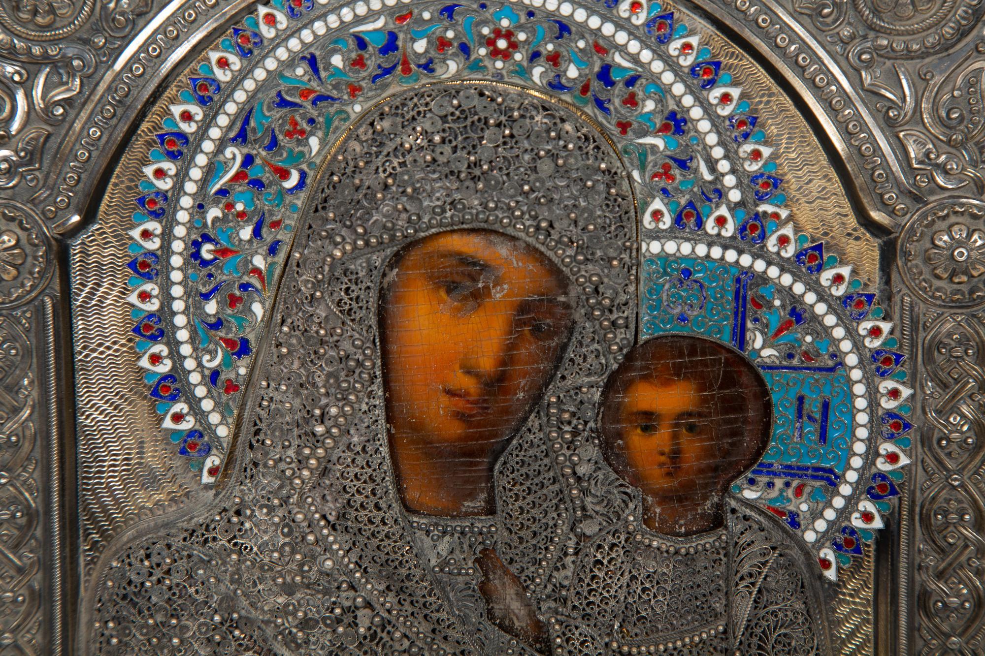 A Russian Silver and Enamel Oklad Icon