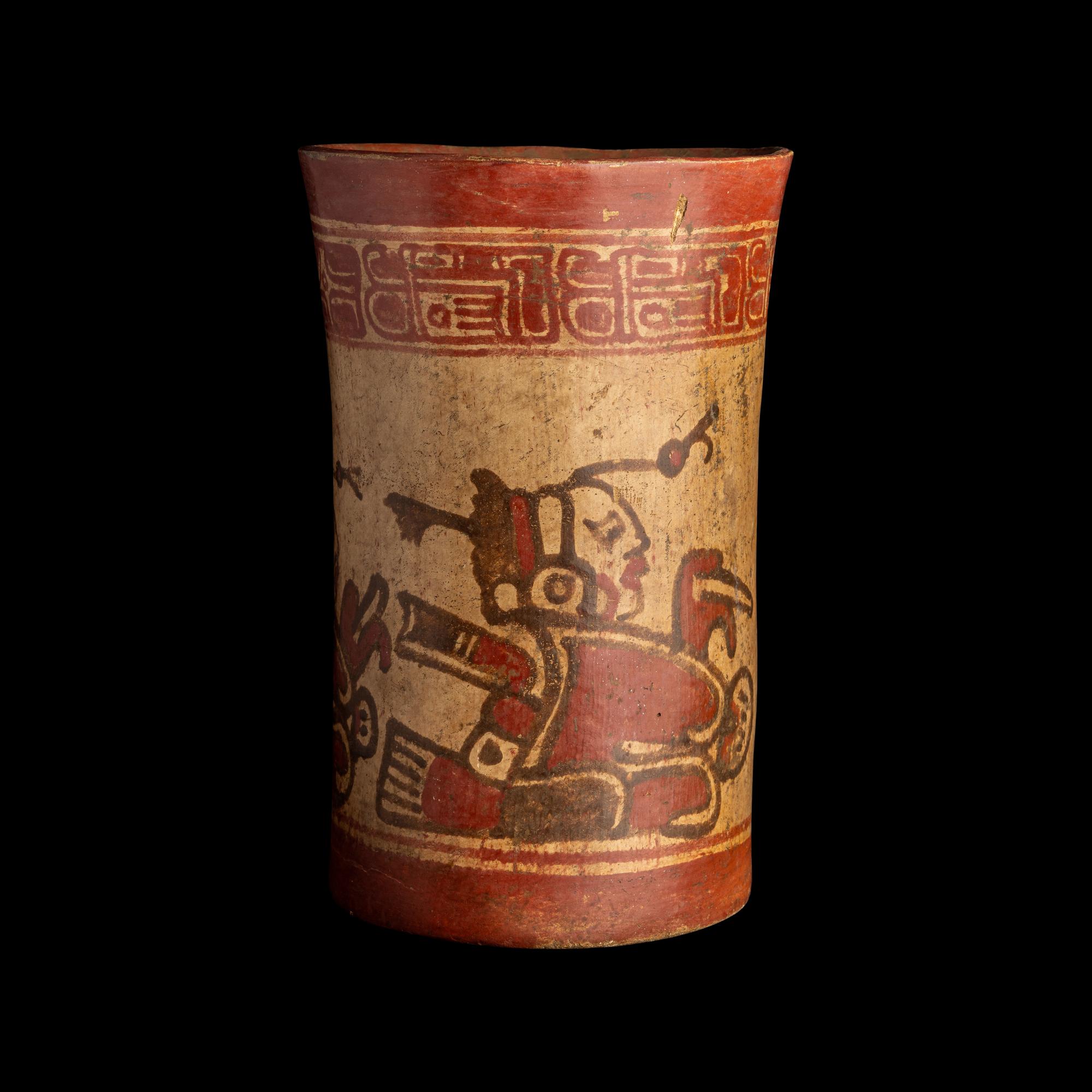 A Maya Polychrome Cylinder Vessel