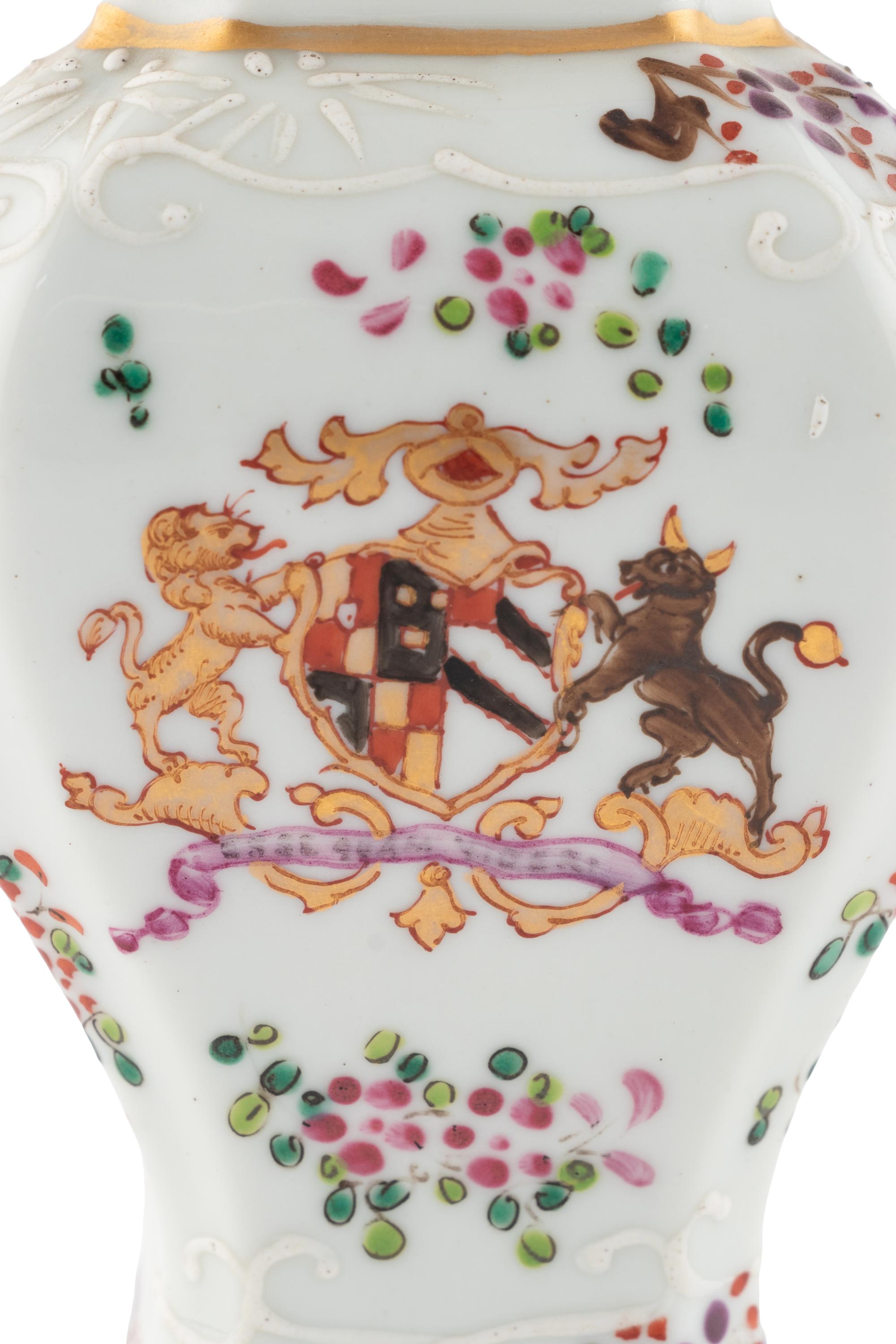 A Pair of Samson Porcelain Tea Caddies with Italian Giltwood Brackets