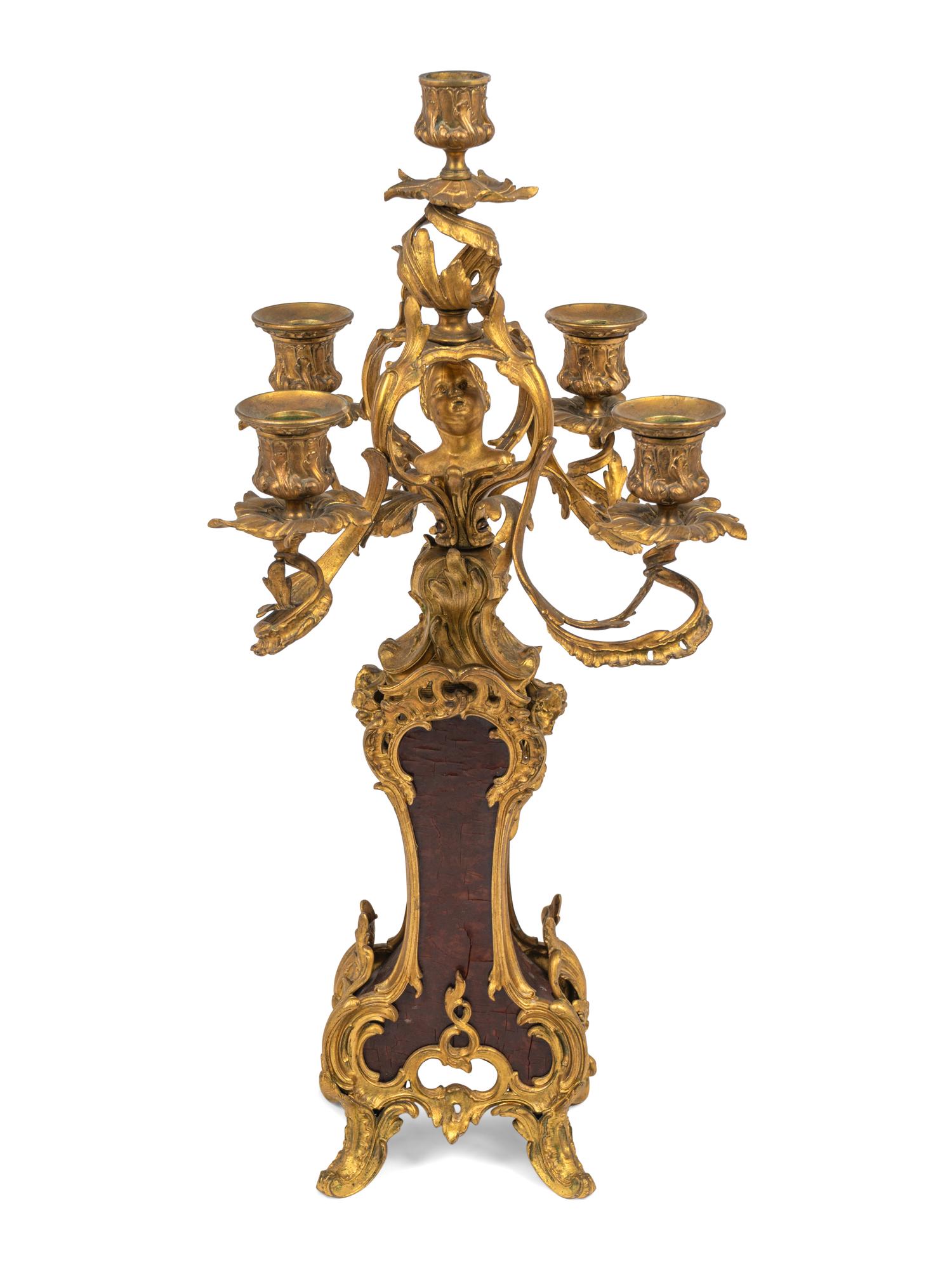 A Louis XV Style Gilt Metal Five-Light Candelabrum