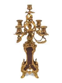 A Louis XV Style Gilt Metal Five-Light Candelabrum
