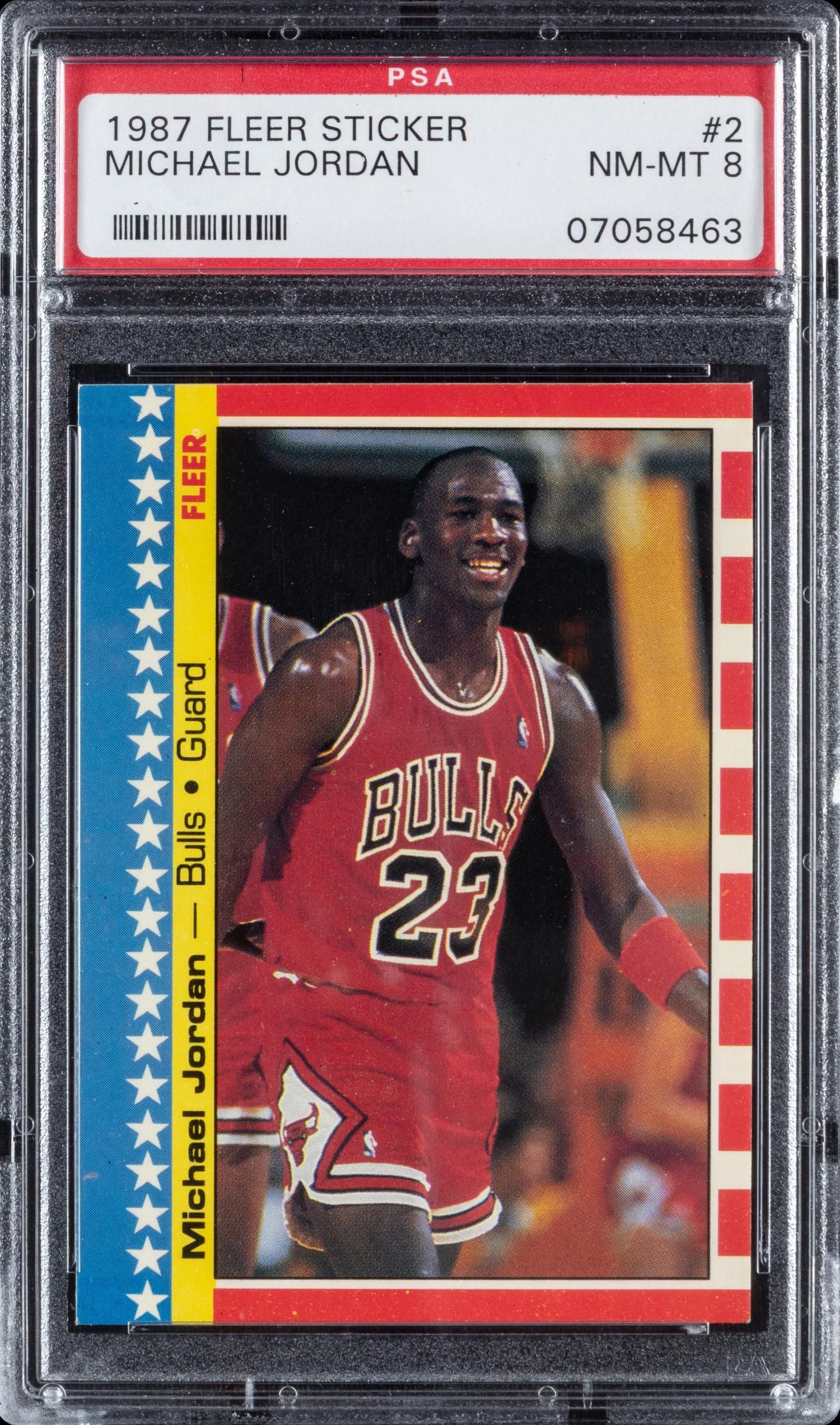 A 1987 Fleer Michael Jordan Sticker No. 2 (PSA 8 NM-MT)